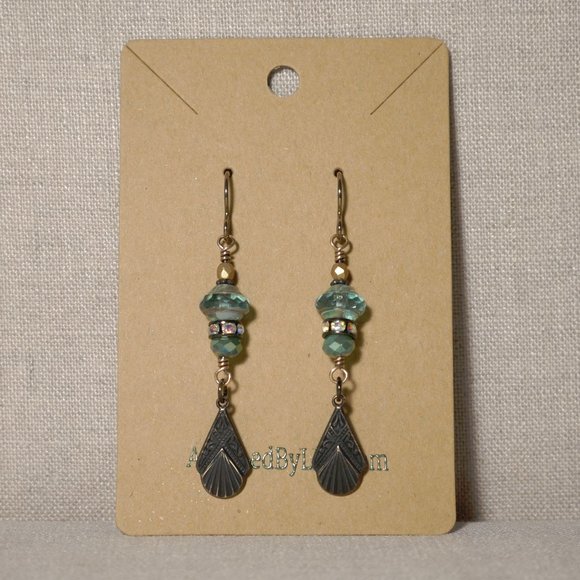 Hand Crafted Handmade Earrings Aqua Czech Glass Art Deco Rhinestone Earr… - Picture 2 of 5